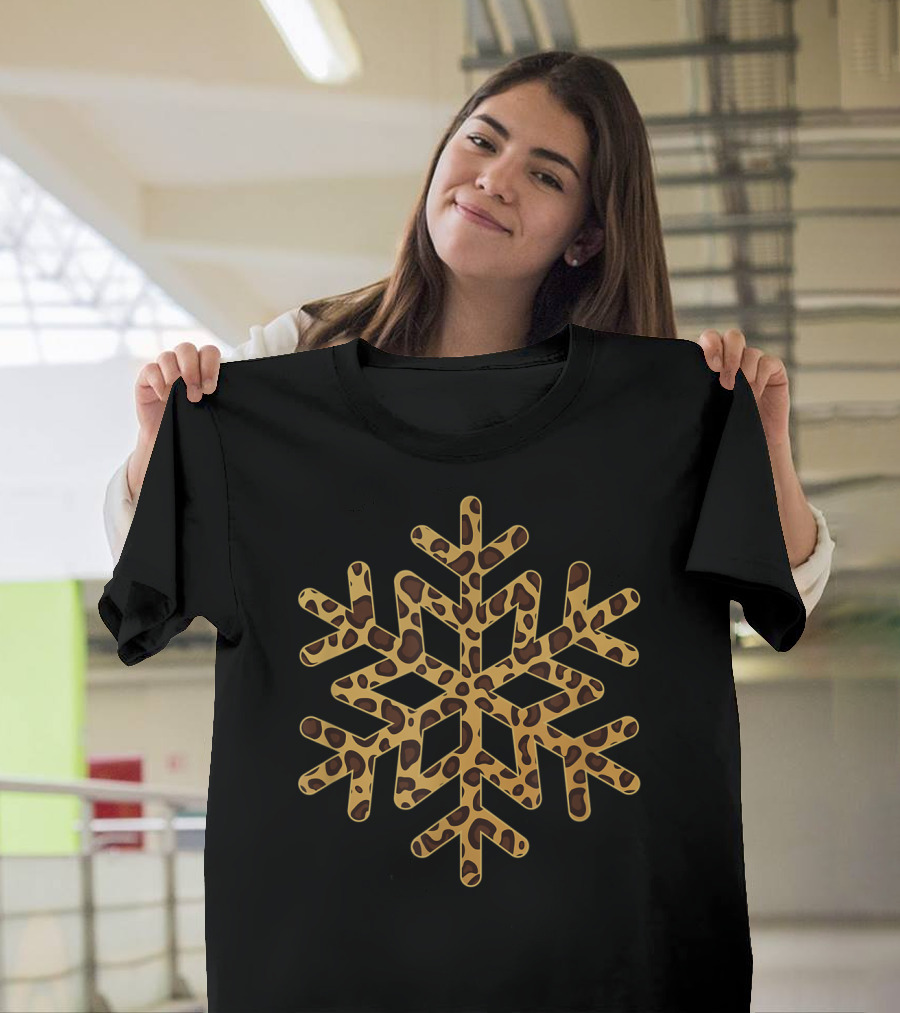 Snowflake Christmas Leopard Print Winter T-Shirt