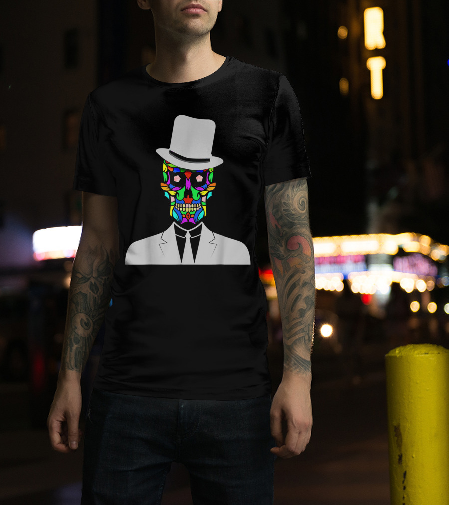 Sugar Skull Baron Samedi Voodoo Colorful Mask In Suit And Top Hat T-Shirt
