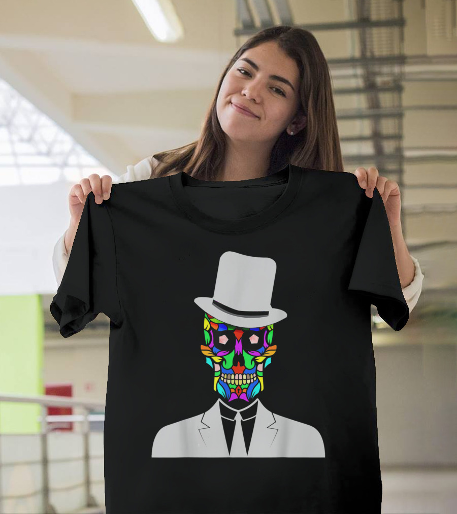 Sugar Skull Baron Samedi Voodoo Colorful Mask In Suit And Top Hat T-Shirt