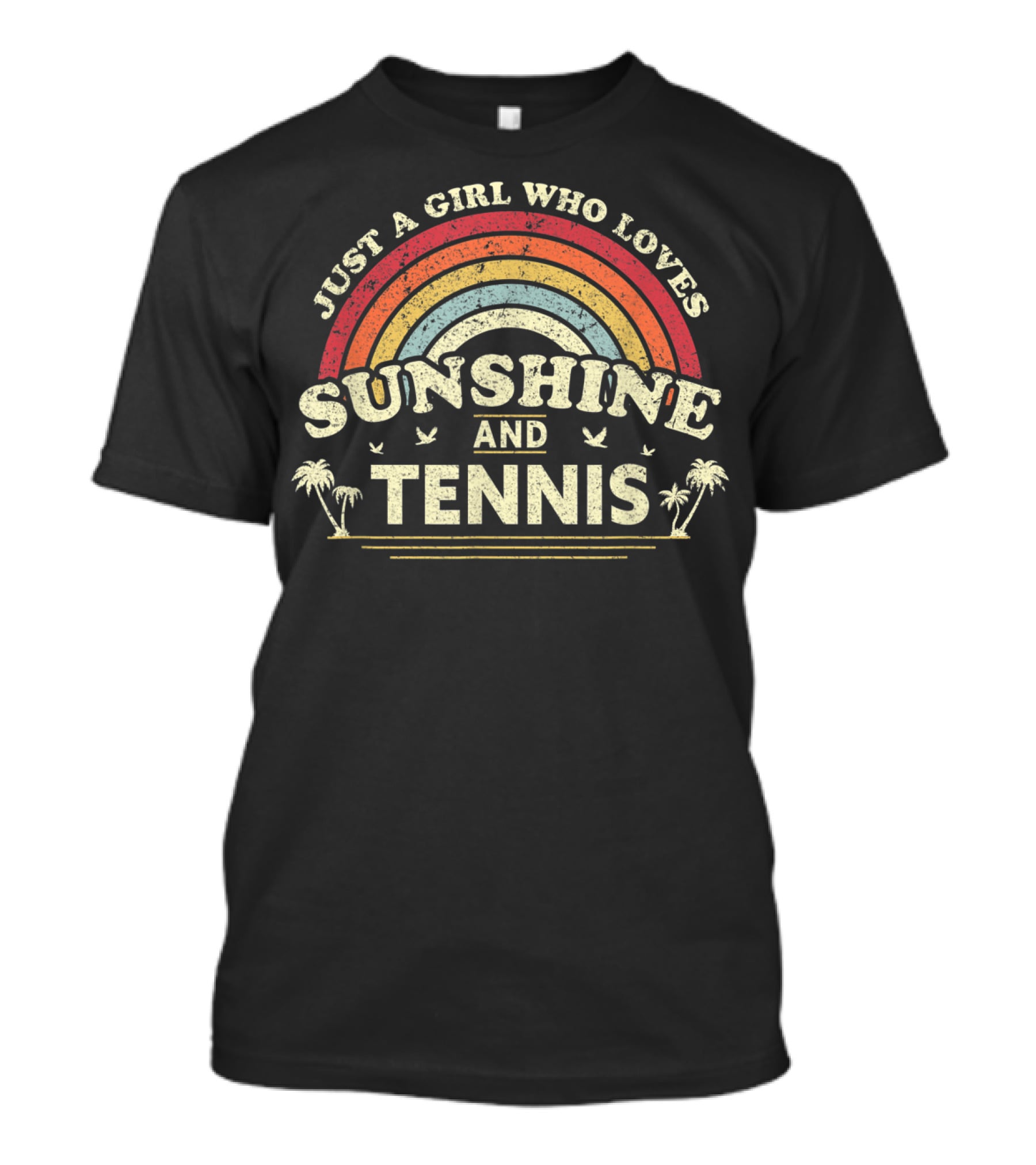 Just A Girl Who Loves Sunshine And Tennis Vintage Rainbow Palm Trees T-Shirt