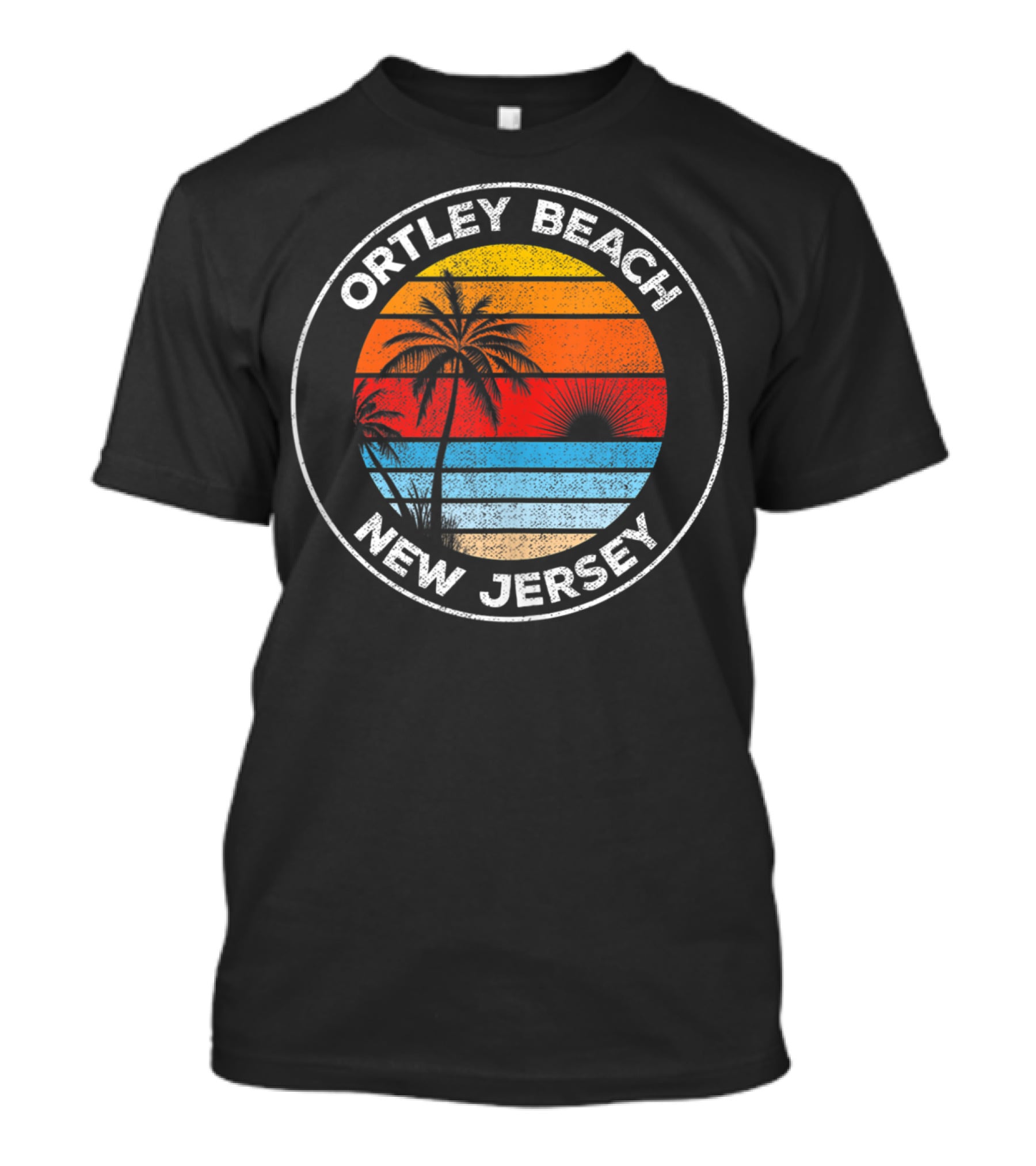 Ortley Beach New Jersey Vintage Sunset Palm Trees Souvenir T-Shirt