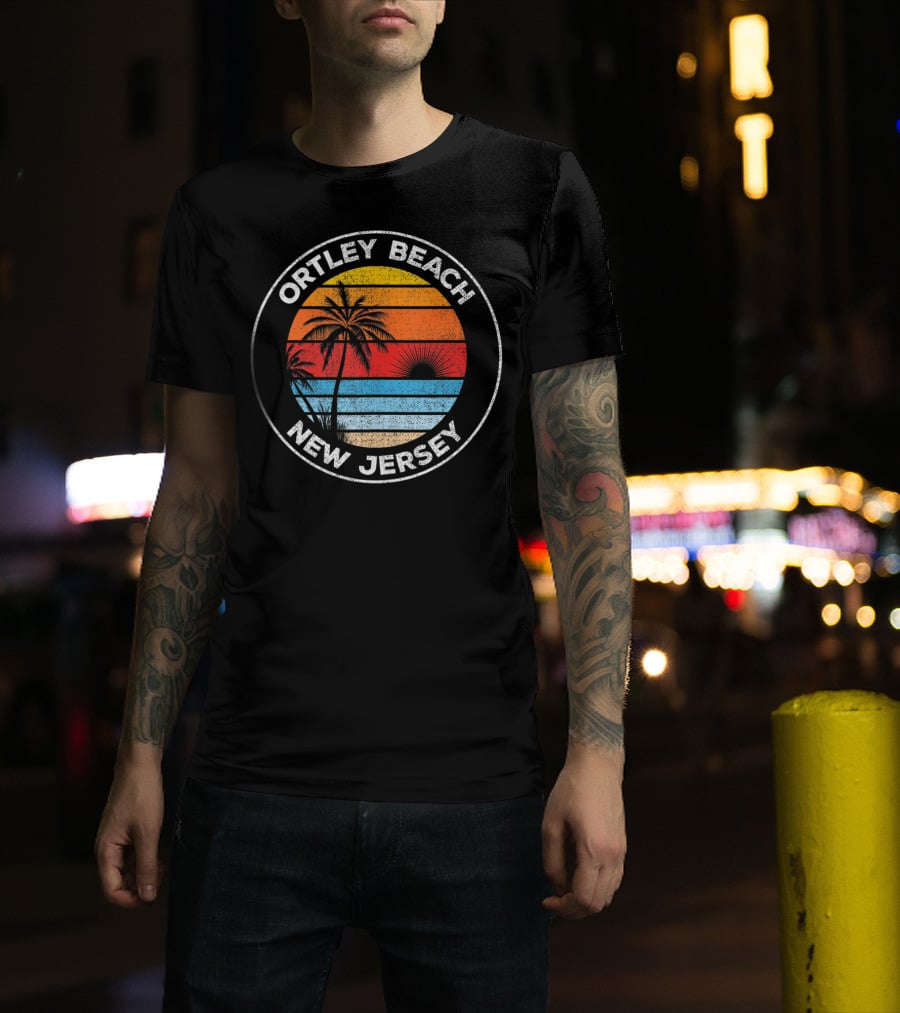 Ortley Beach New Jersey Vintage Sunset Palm Trees Souvenir T-Shirt