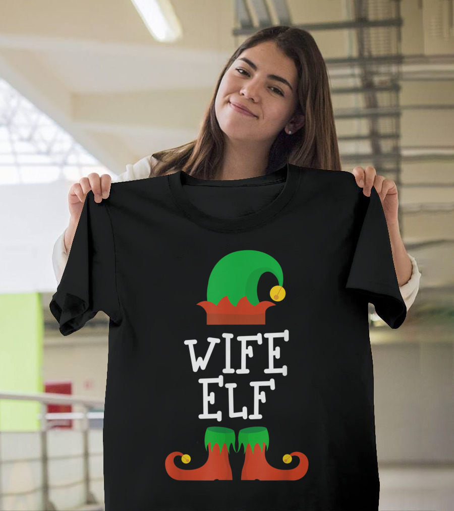 Wife Elf Christmas Holiday Costume Hat and Shoes T-Shirt