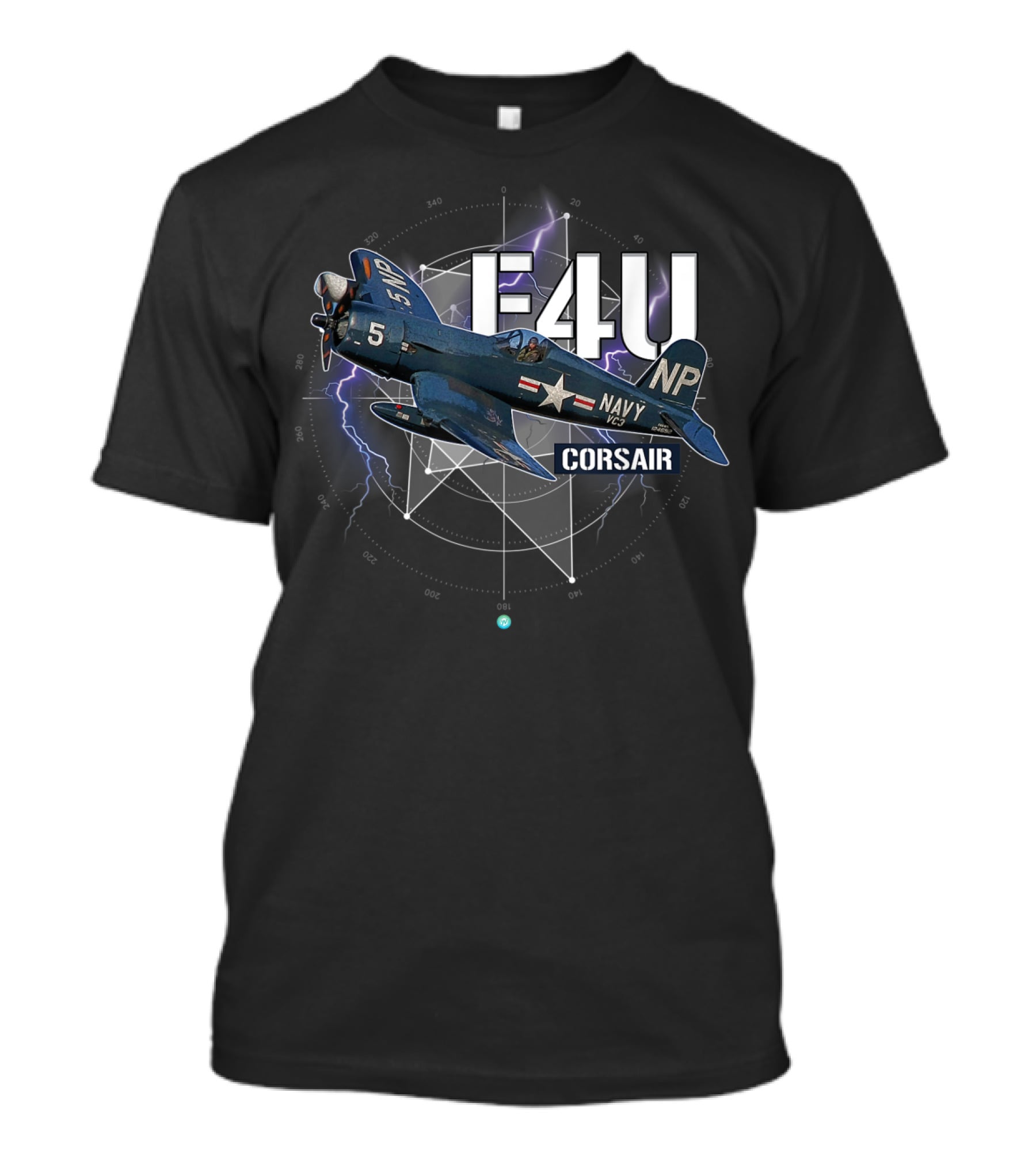 F4U Corsair Navy WWII Plane With Lightning Background T-Shirt