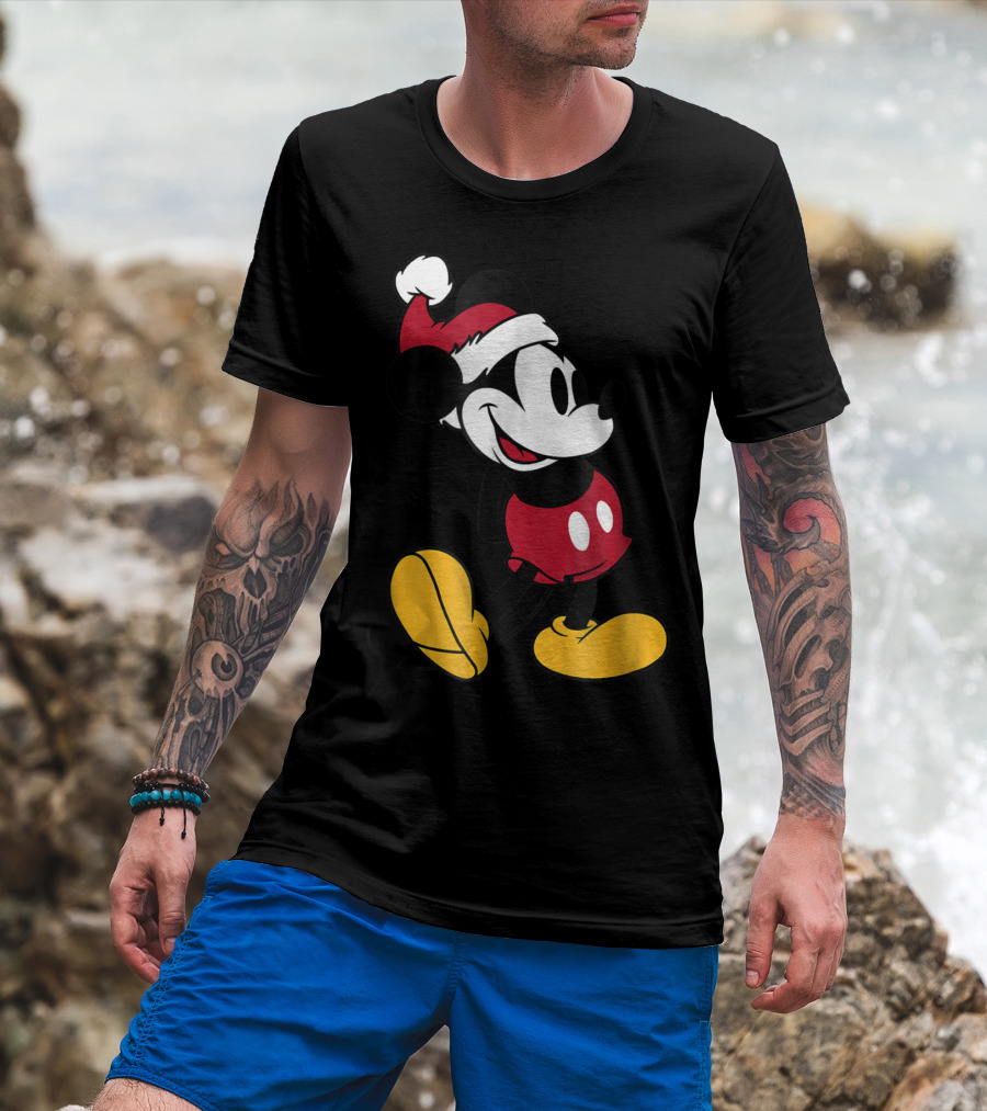 Disney Classic Mickey Mouse In Santa Hat T-Shirt