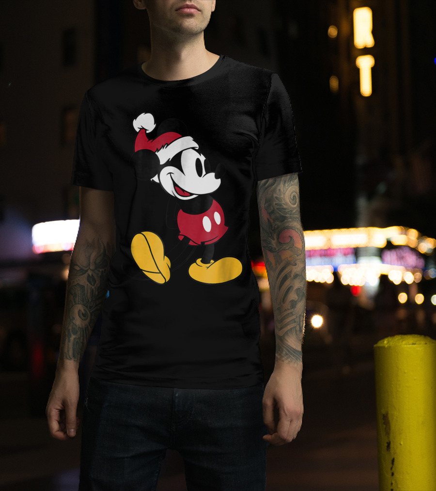 Disney Classic Mickey Mouse In Santa Hat T-Shirt