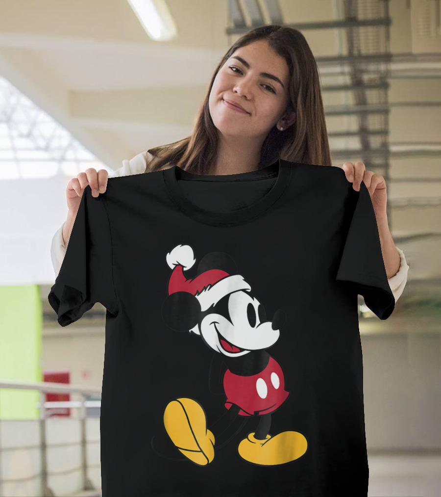 Disney Classic Mickey Mouse In Santa Hat T-Shirt