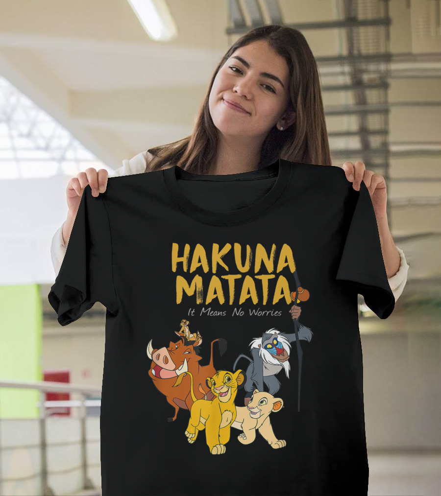 Hakuna Matata Disney Lion King It Means No Worries Characters Rafiki Simba Timon Pumbaa T-Shirt