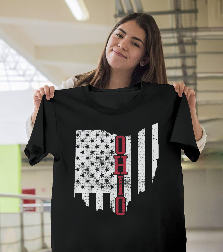 4th Of July Ohio US Flag State Shape T-Shirt