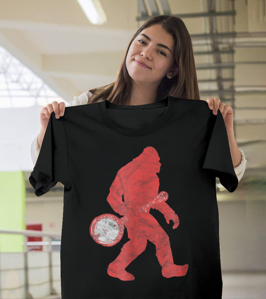 Bigfoot Banjo Sasquatch Silhouette Bluegrass T-Shirt