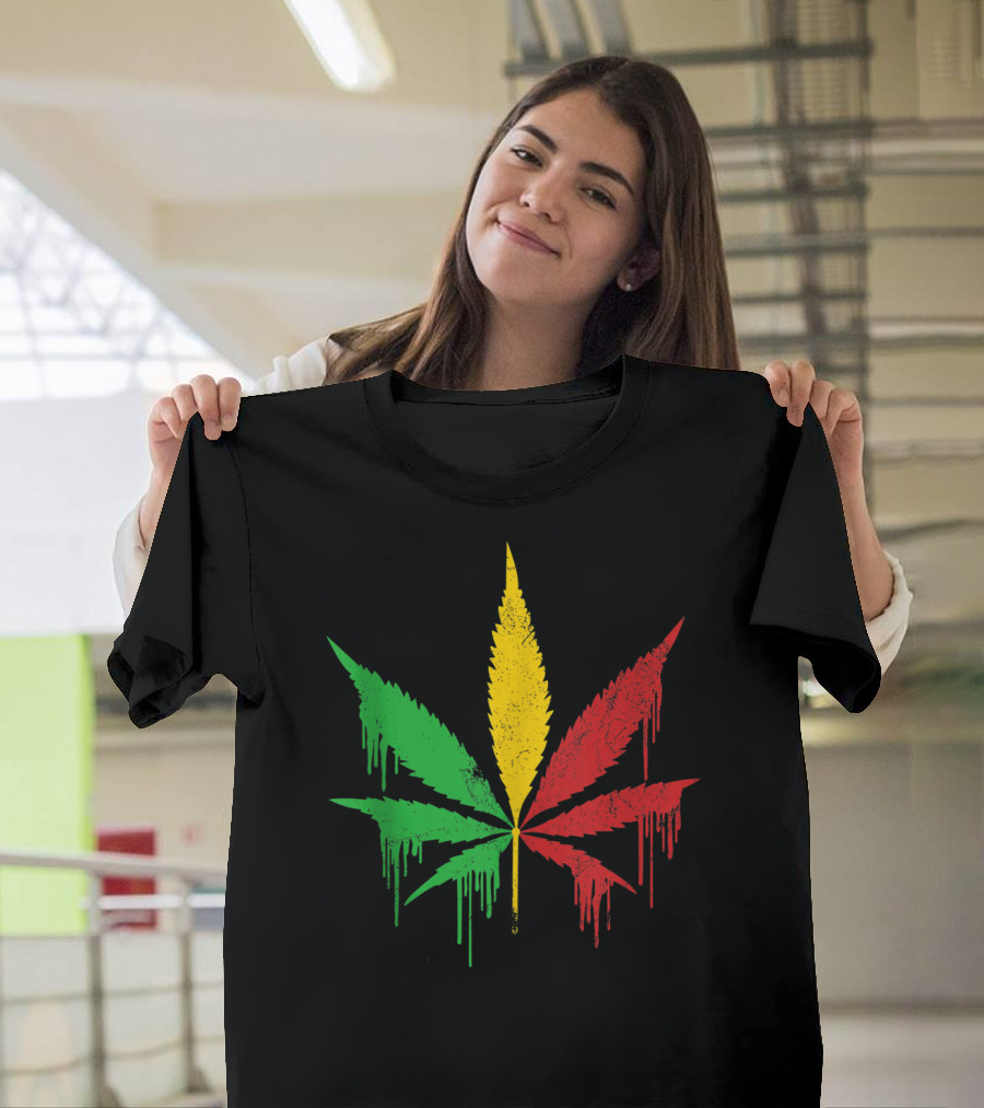 Cannabis Leaf Weed Pot Marijuana Reggae Music Rastafarian Colors T-Shirt