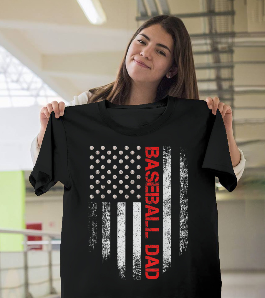 Vintage USA Flag Baseball Dad Patriotic Player T-Shirt