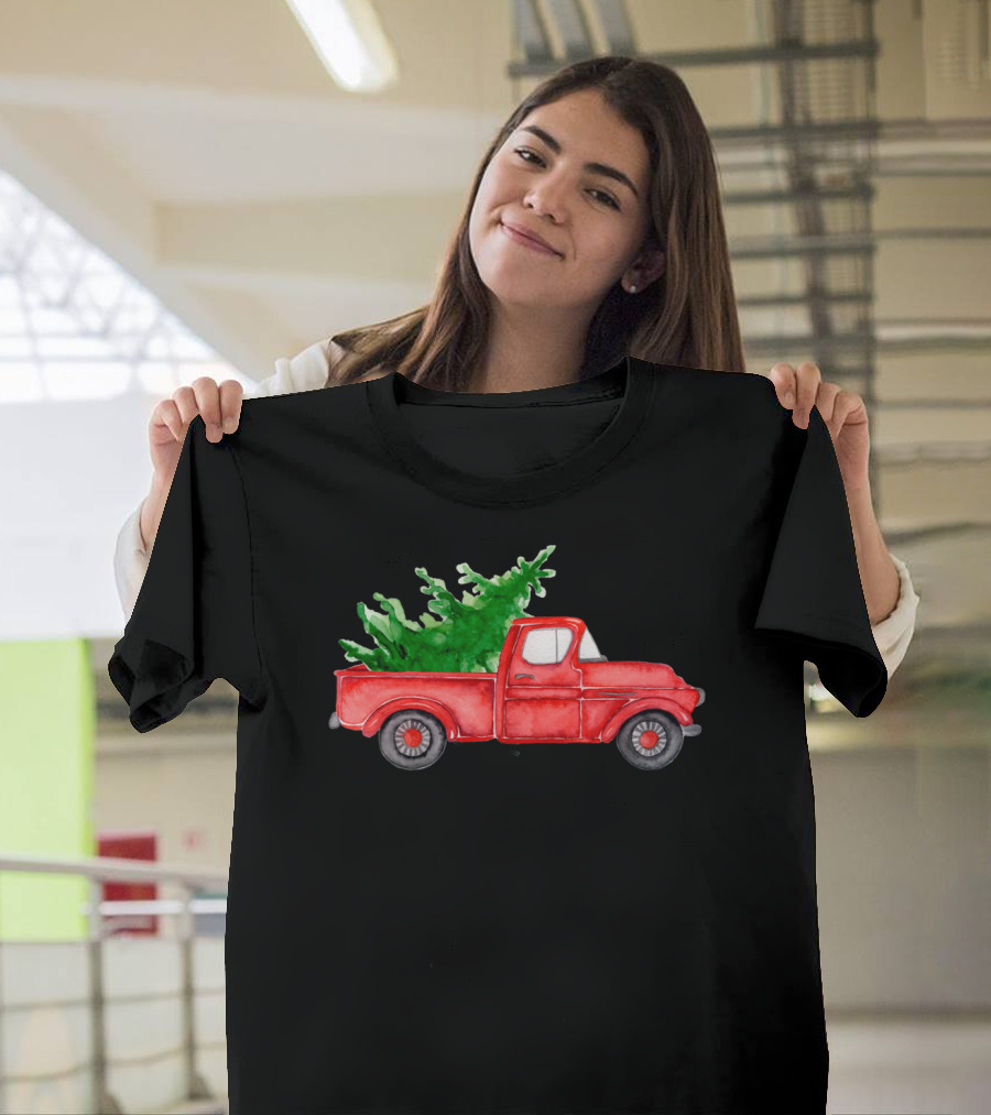 Vintage Red Truck with Christmas Tree Watercolor Classic T-Shirt
