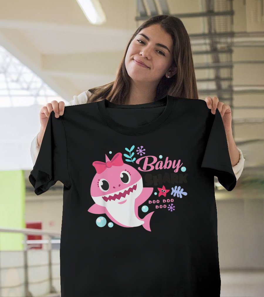 Baby Shark Doo Doo Doo Pink Character with Bow and Sea Elements T-Shirt