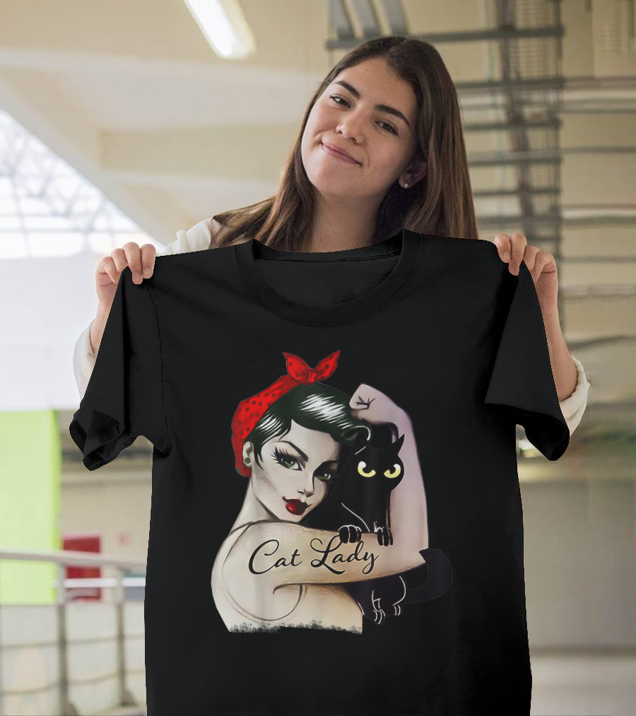 Cat Lady Rosie the Riveter She Persisted Funny Cat Kitten Lovers T-Shirt