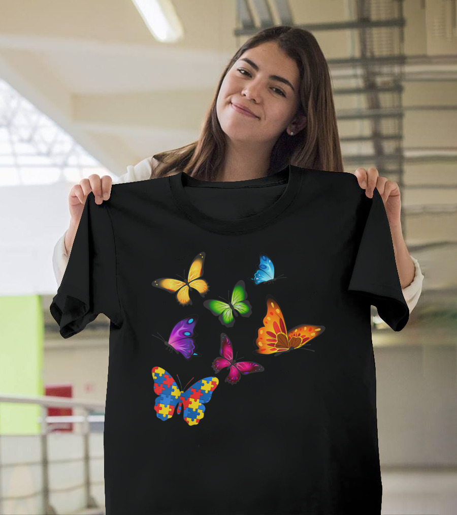 Butterfly Autism Awareness Puzzle Piece Diversity T-Shirt