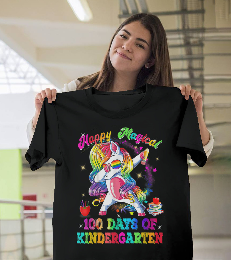 Happy Magical 100 Days Of Kindergarten Rainbow Unicorn Dabbing T-Shirt