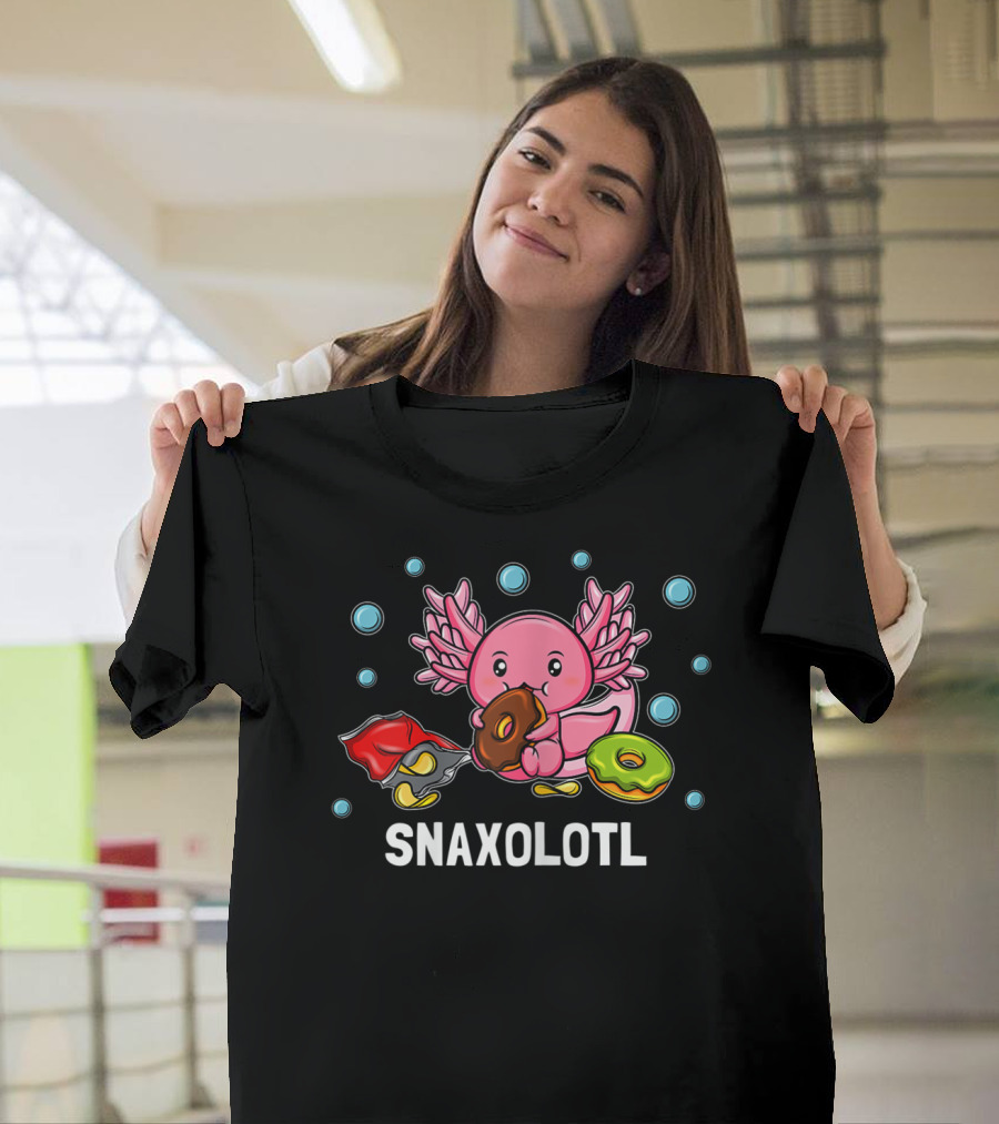 Snaxolotl Kawaii Axolotl Eating Donuts and Snacks for Food Lover T-Shirt