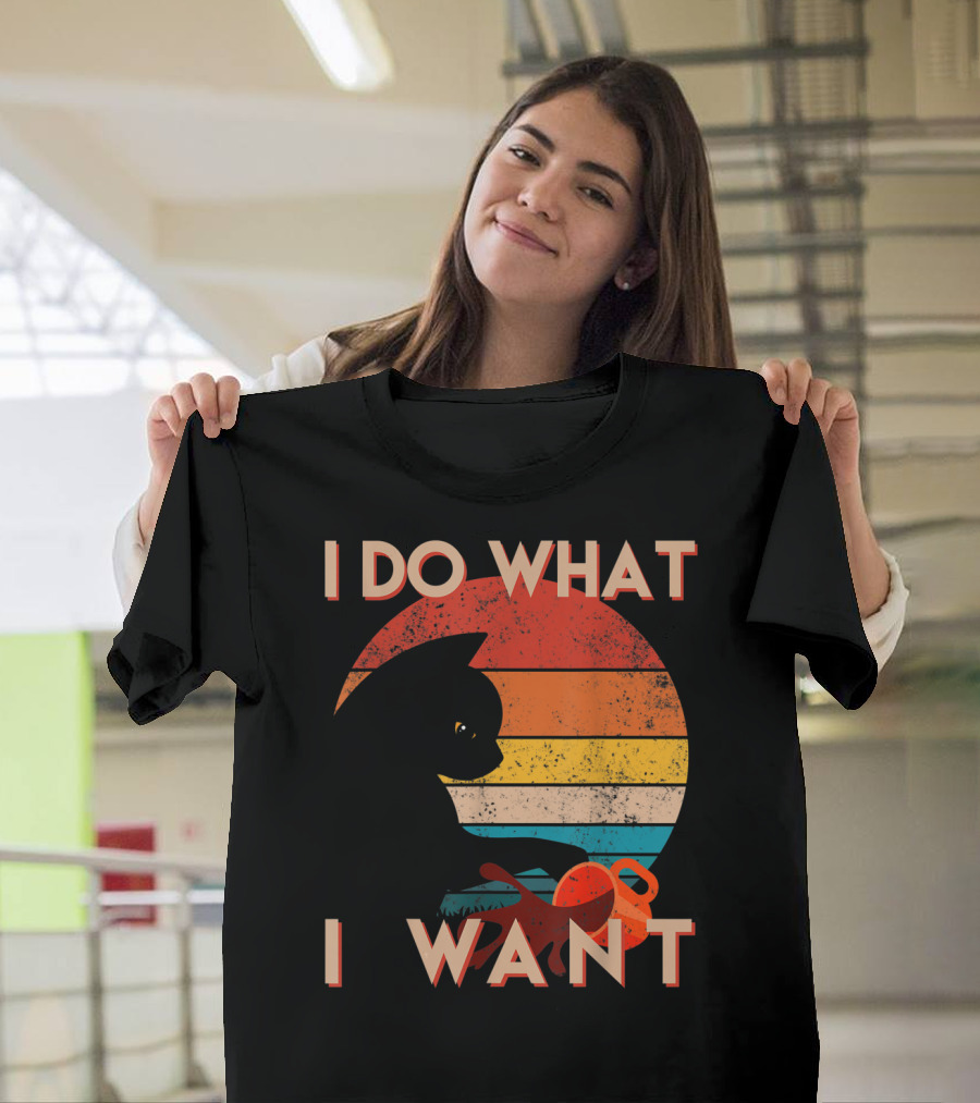 Vintage Cat I Do What I Want Retro Sunset T-Shirt