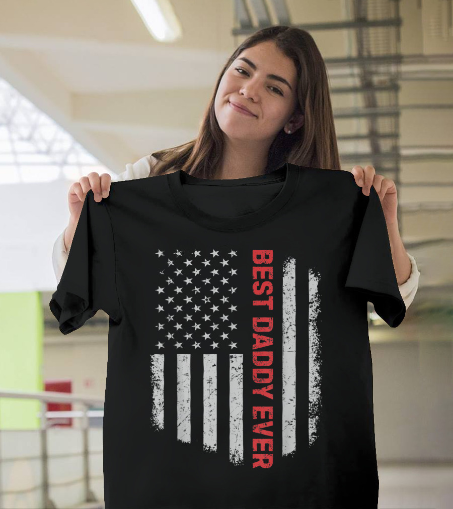Vintage USA American Flag Best Daddy Ever T-Shirt