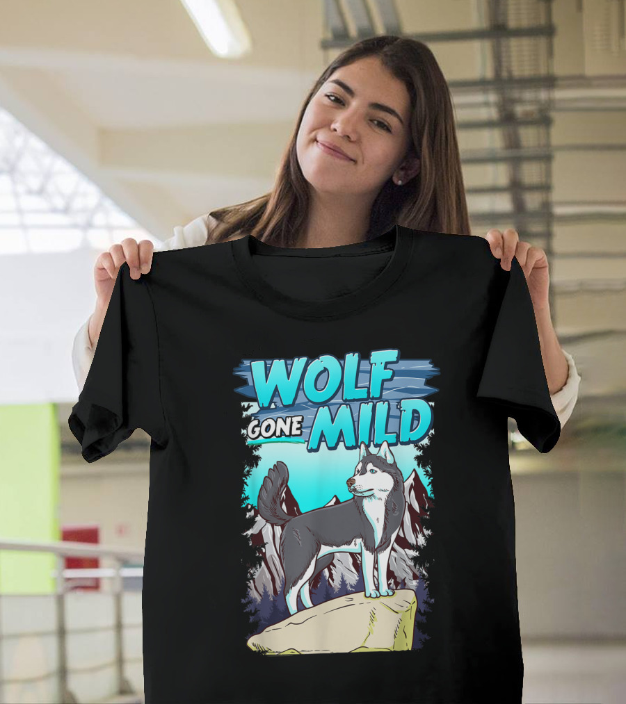 Wolf Gone Mild Siberian Husky Lover Mountain Scene T-Shirt
