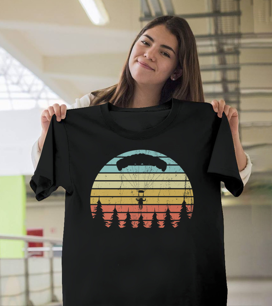 Vintage Skydiving Parachuting Retro Forest Sunset T-Shirt