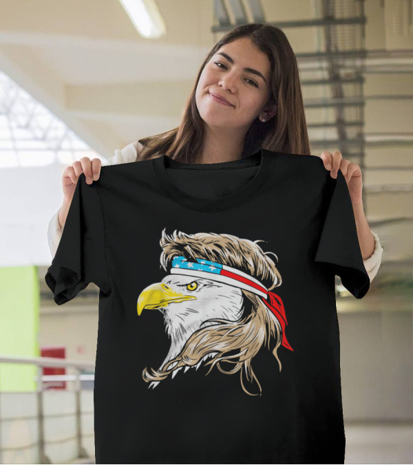 MERICA Bald Eagle Mullet USA Flag Bandana 4th Of July T-Shirt