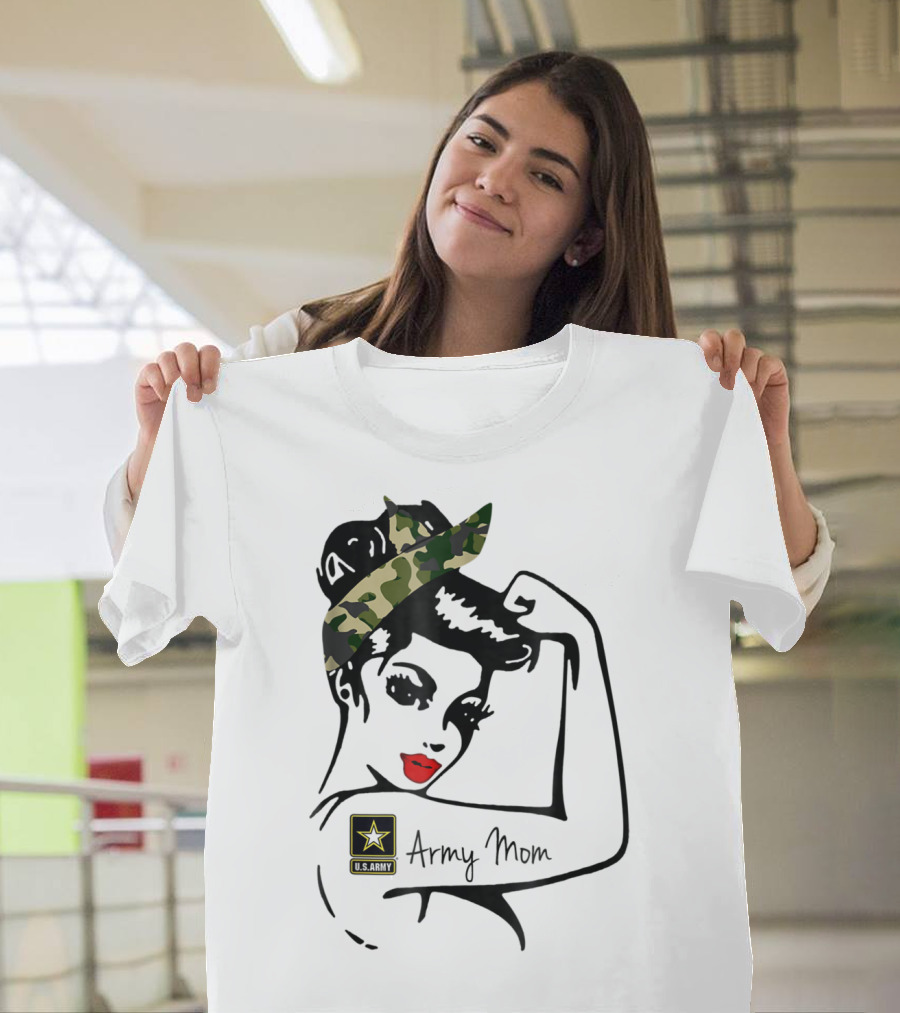U.S. Army Mom Camouflage Rosie the Riveter Strong T-Shirt