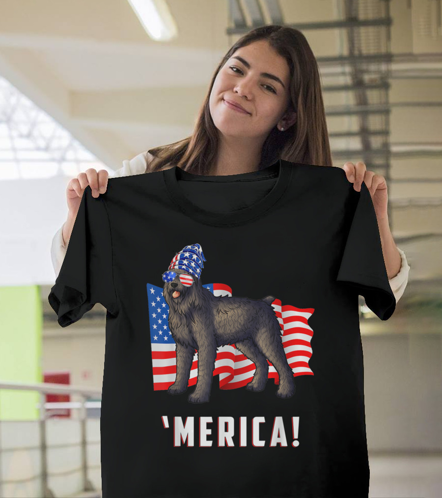 Bouvier Des Flandres Dog 'Merica 4th of July USA Flag T-Shirt