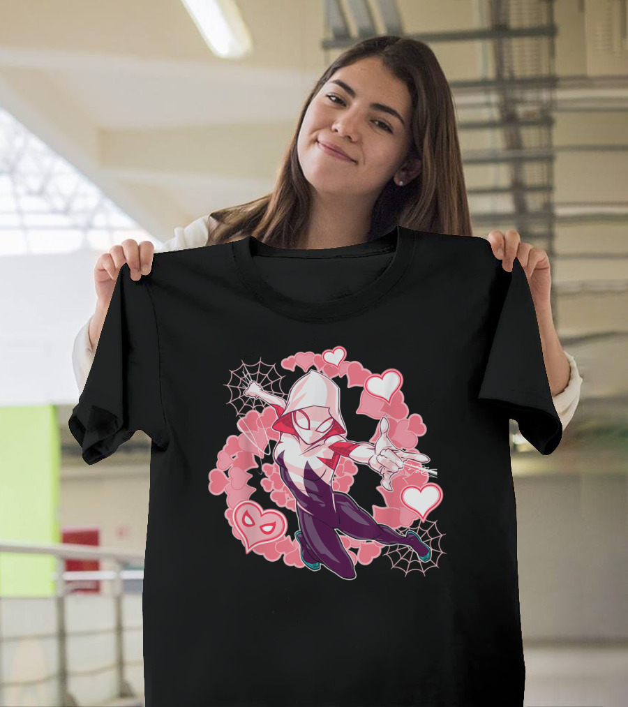 Marvel Spider Man Into the Spider Verse Gwen Stacy Hearts Webs T-Shirt