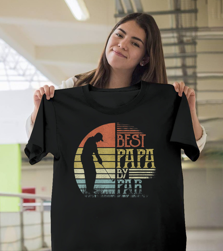Best Papa By Par Father's Day Golf Vintage Sunset T-Shirt