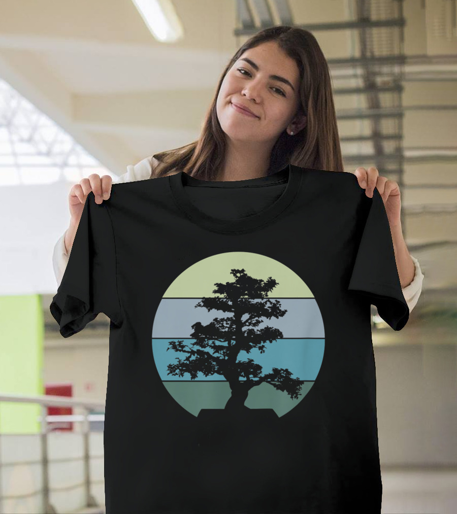 Bonsai Tree Silhouette Pacific Ocean Beach Sunset Colors T-Shirt