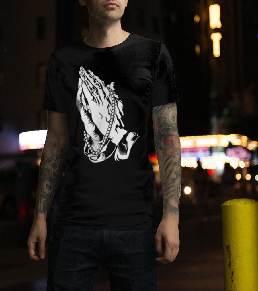 Praying Hands Blessed Rosary Image T-Shirt