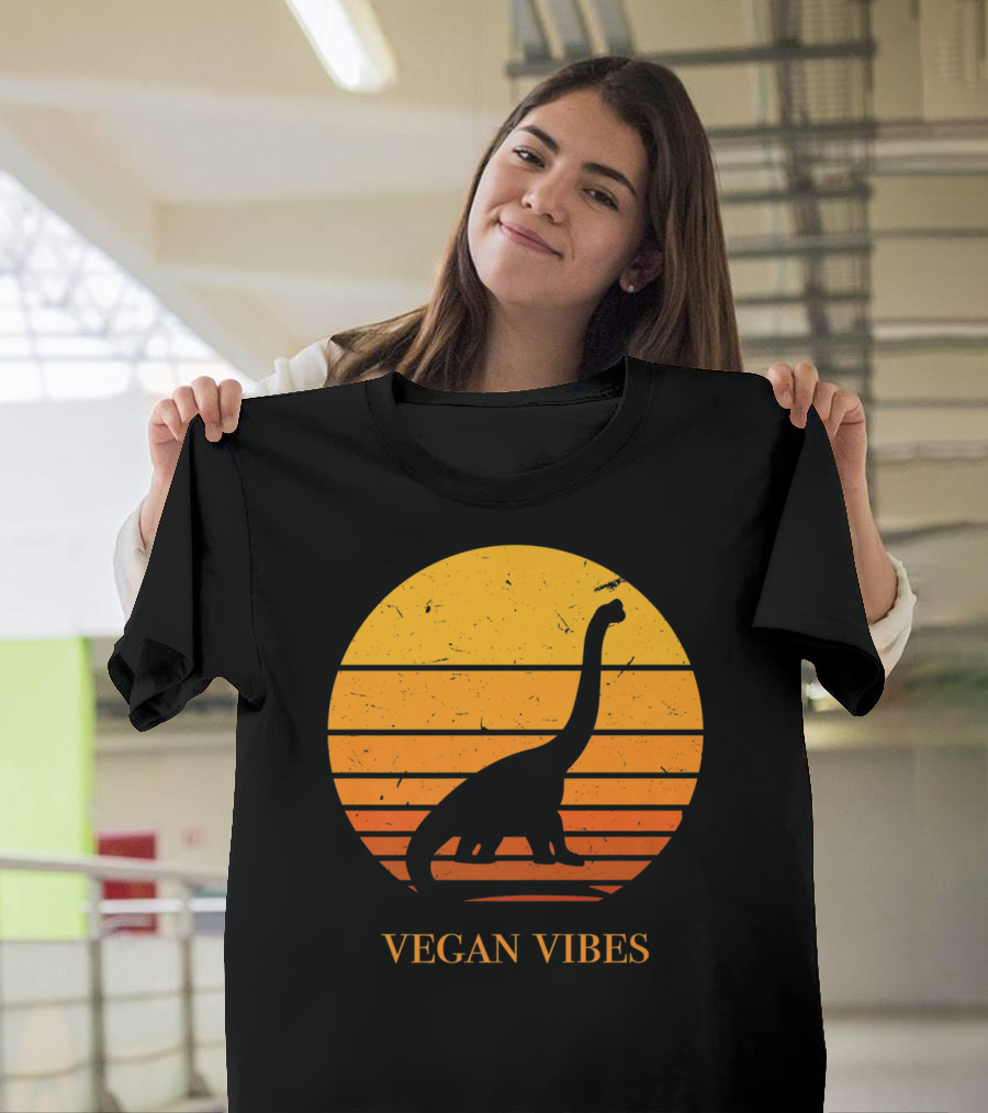 Retro Dinosaur Vegan Vibes Herbivore Sunset T-Shirt