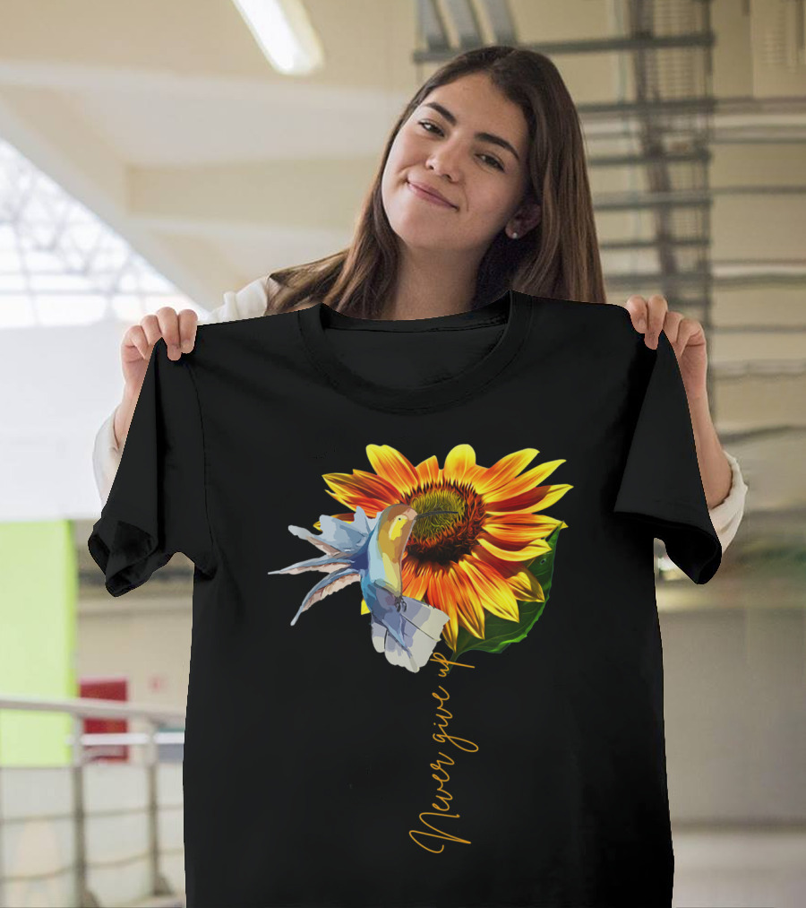 Never Give Up Sunflower Hummingbird MS Awareness T-Shirt