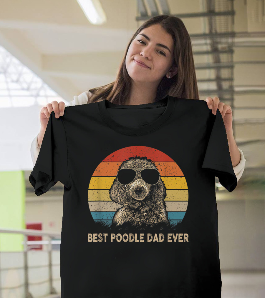 Vintage Best Poodle Dad Ever Retro Sunset T-Shirt