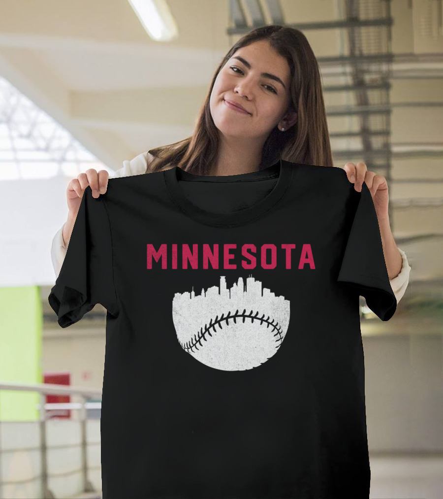 Minnesota Cityscape Baseball Skyline MPLS STP Vintage Retr T-Shirt