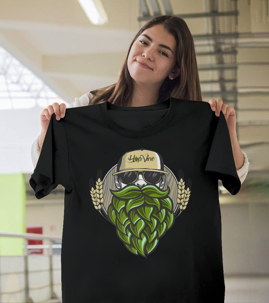Hop Vine Green Leaf Beard with Wheat and Sunglasses T-Shirt