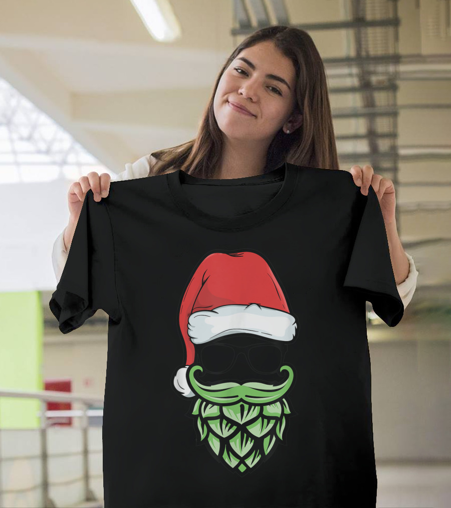 Hipster Santa with Hops Beard Christmas Beer Lover T-Shirt