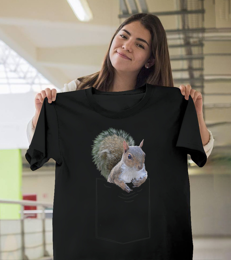 American Gray Squirrel Peeking From Pocket T-Shirt