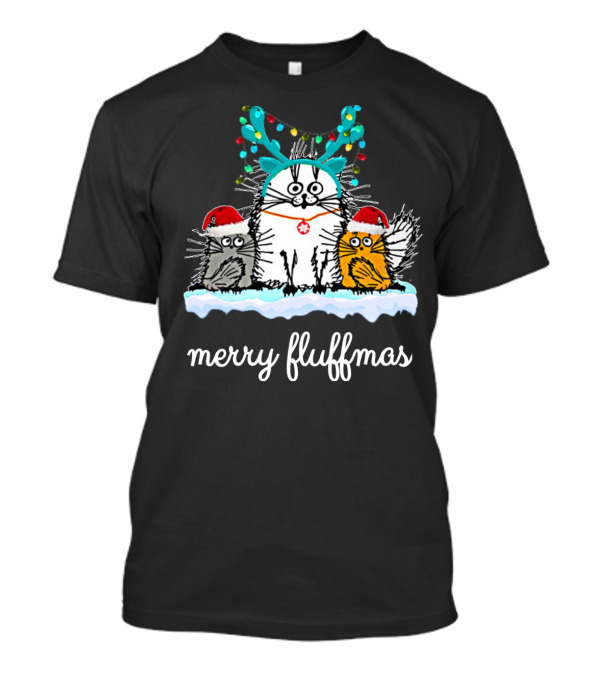 Merry Fluffmas Cats With Festive Hats And Lights T-Shirt