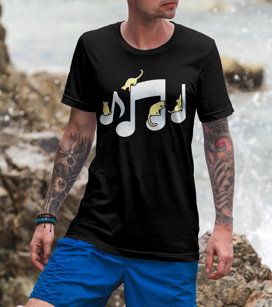 Cats And Musical Notes Playful Design For Cat Lovers T-Shirt