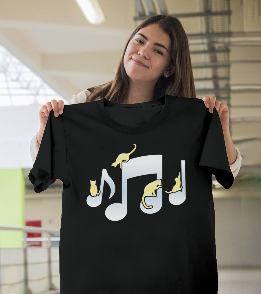 Cats And Musical Notes Playful Design For Cat Lovers T-Shirt