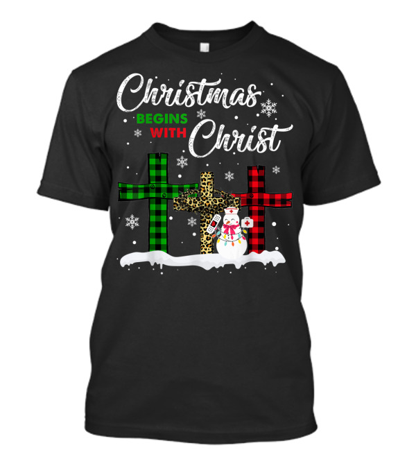 Christmas Begins With Christ Snowman Nurse Crosses T-Shirt