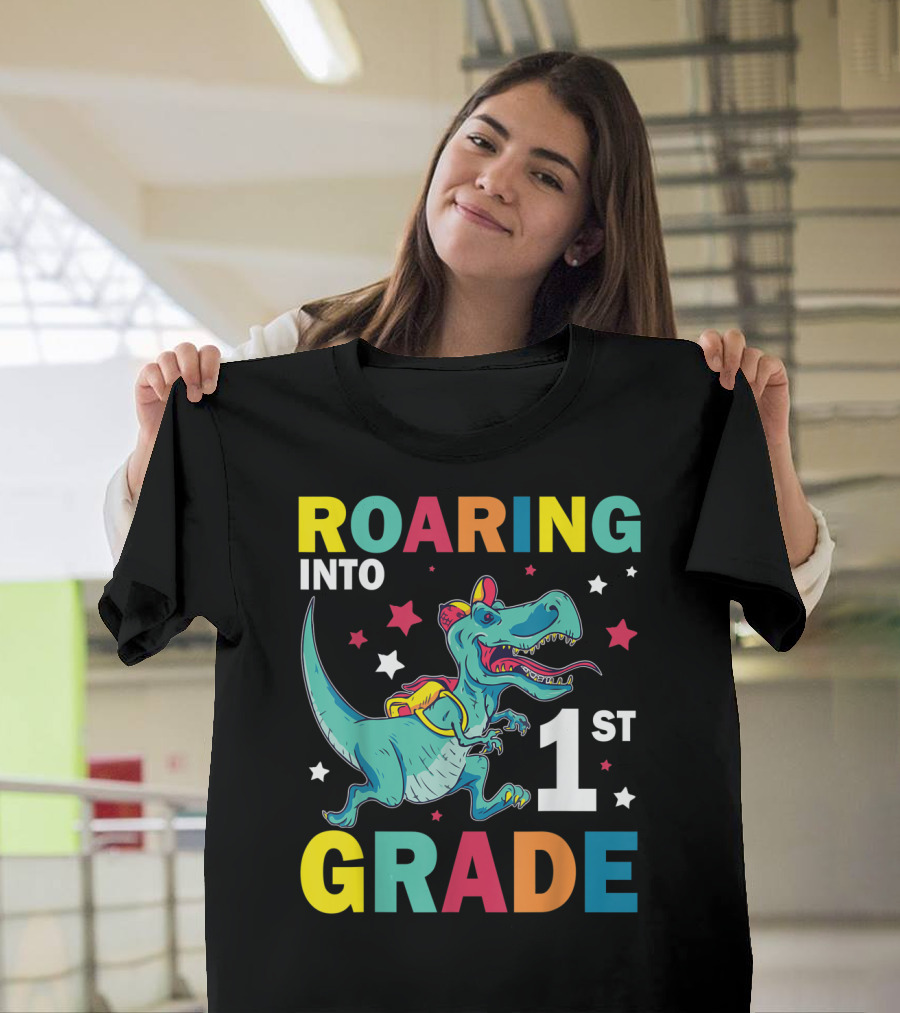 Roaring Into 1st Grade Dinosaur Student Back To School T-Shirt