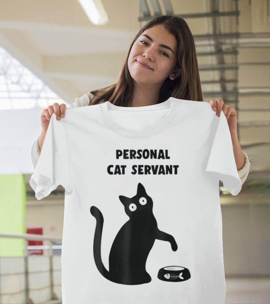 Personal Cat Servant Black Cat Lover with Fish Bowl T-Shirt