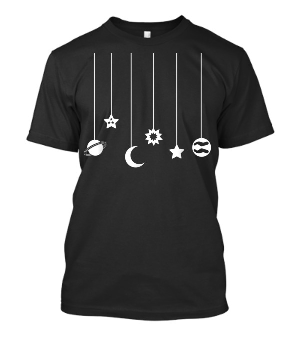 Imaginative Space Moons Stars Planets Hanging Cosmic Elements T-Shirt