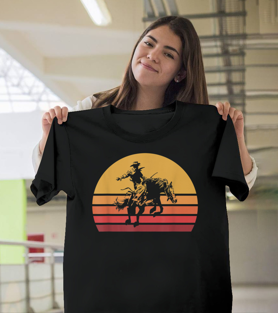 Retro Bronc Riding Vintage Bucking Horse Sunset T-Shirt