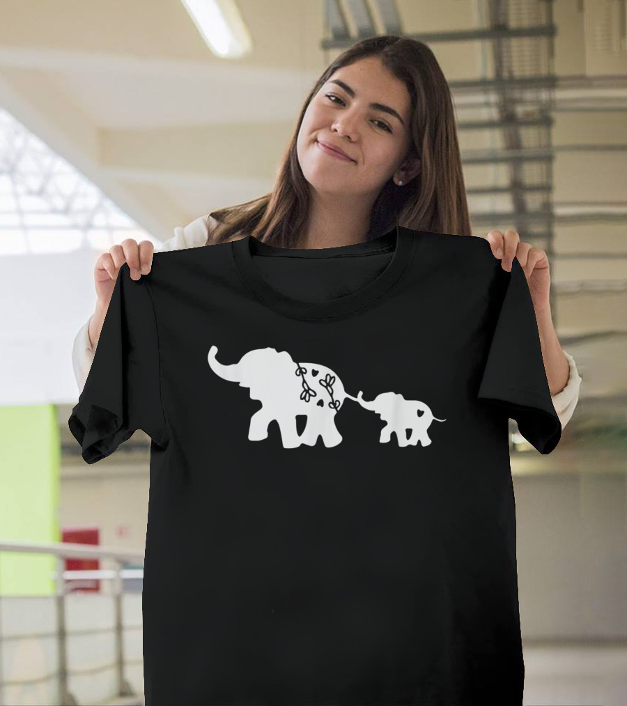White Elephant Funny Office Trade with Heart and Floral Elephants T-Shirt