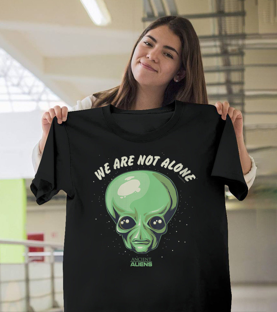 We Are Not Alone Ancient Aliens Green Alien Head T-Shirt